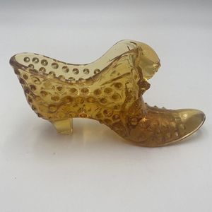 Vintage Fenton Amber Glass Head Shoe Hobnail Design Pre-Logo